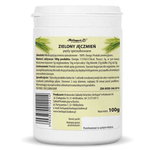Zielony Jęczmień Sproszkowane Pędy 100g
